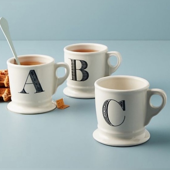 Anthropologie Monogram Letter K Barber Shop White Black Coffee Tea Mug Cup - Picture 2 of 7